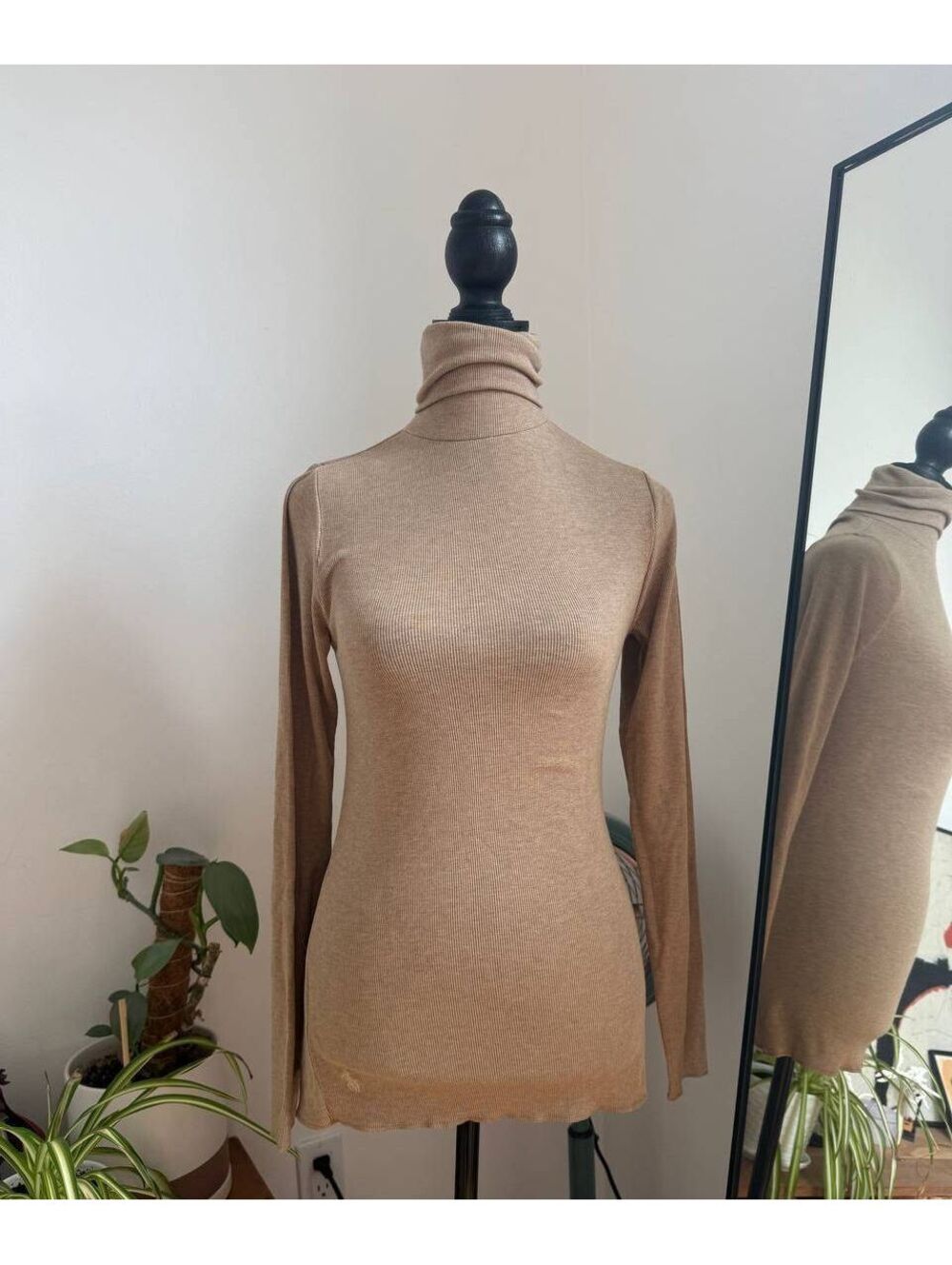 Polo Ralph Lauren Blue Label Ribbed Turtleneck Sweater Beige Taupe, M